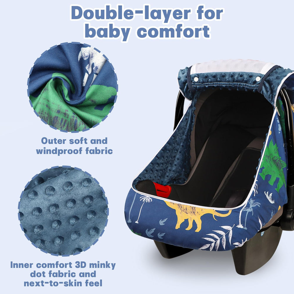 Hooyax Dinosaur car seat cover features extra-large window for easy access and visibility.