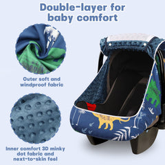 Hooyax Dinosaur car seat cover features extra-large window for easy access and visibility.
