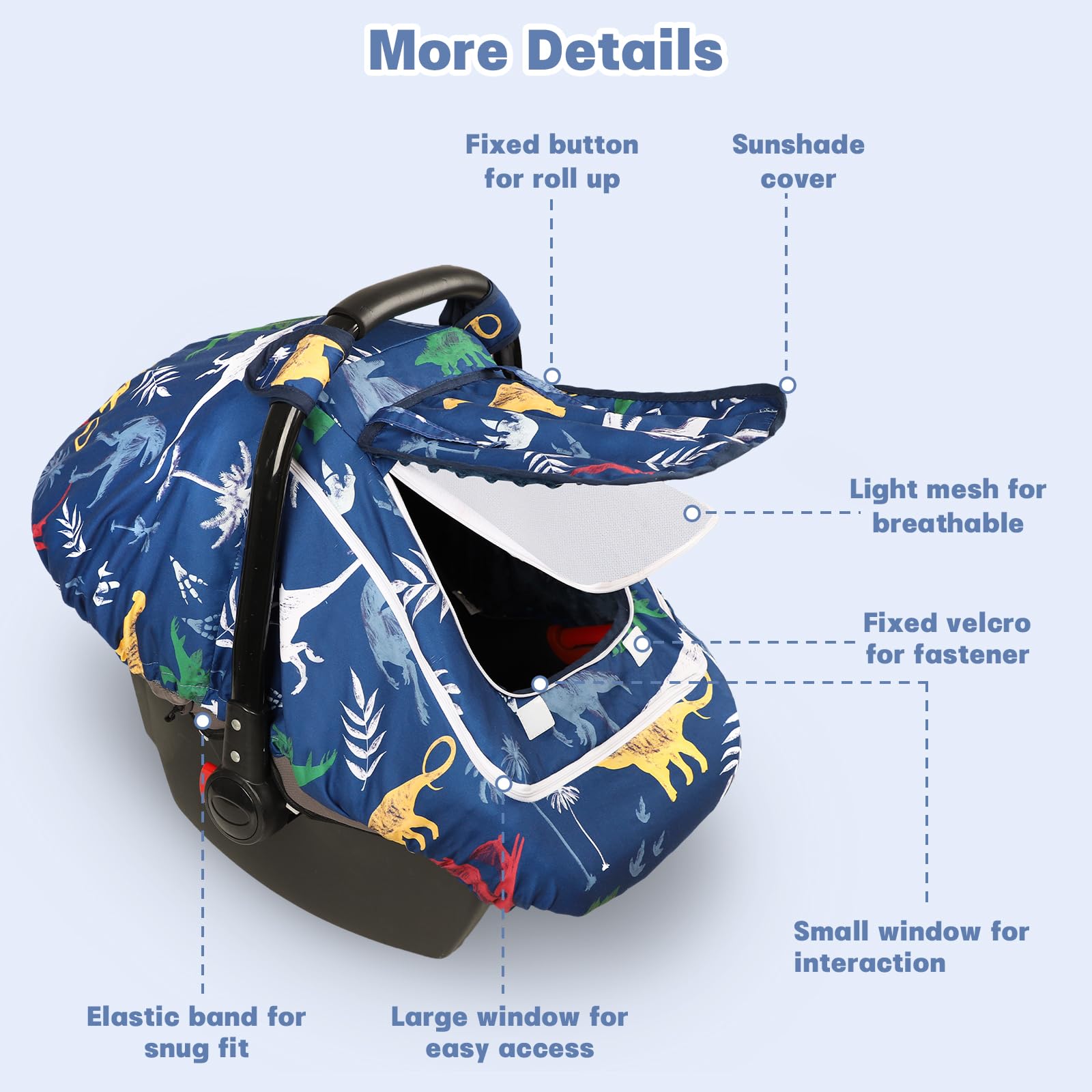 Hooyax Dinosaur car seat cover installs in seconds with adjustable elastic and Velcro.
