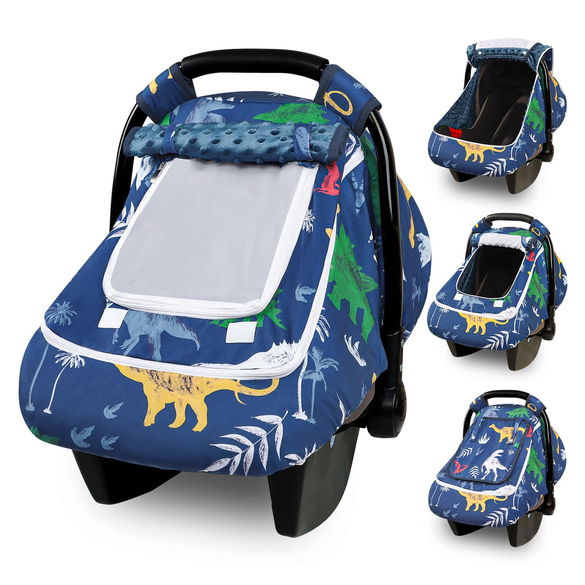 Hooyax Dinosaur car seat cover demonstrates full-coverage mode for sun and privacy.
