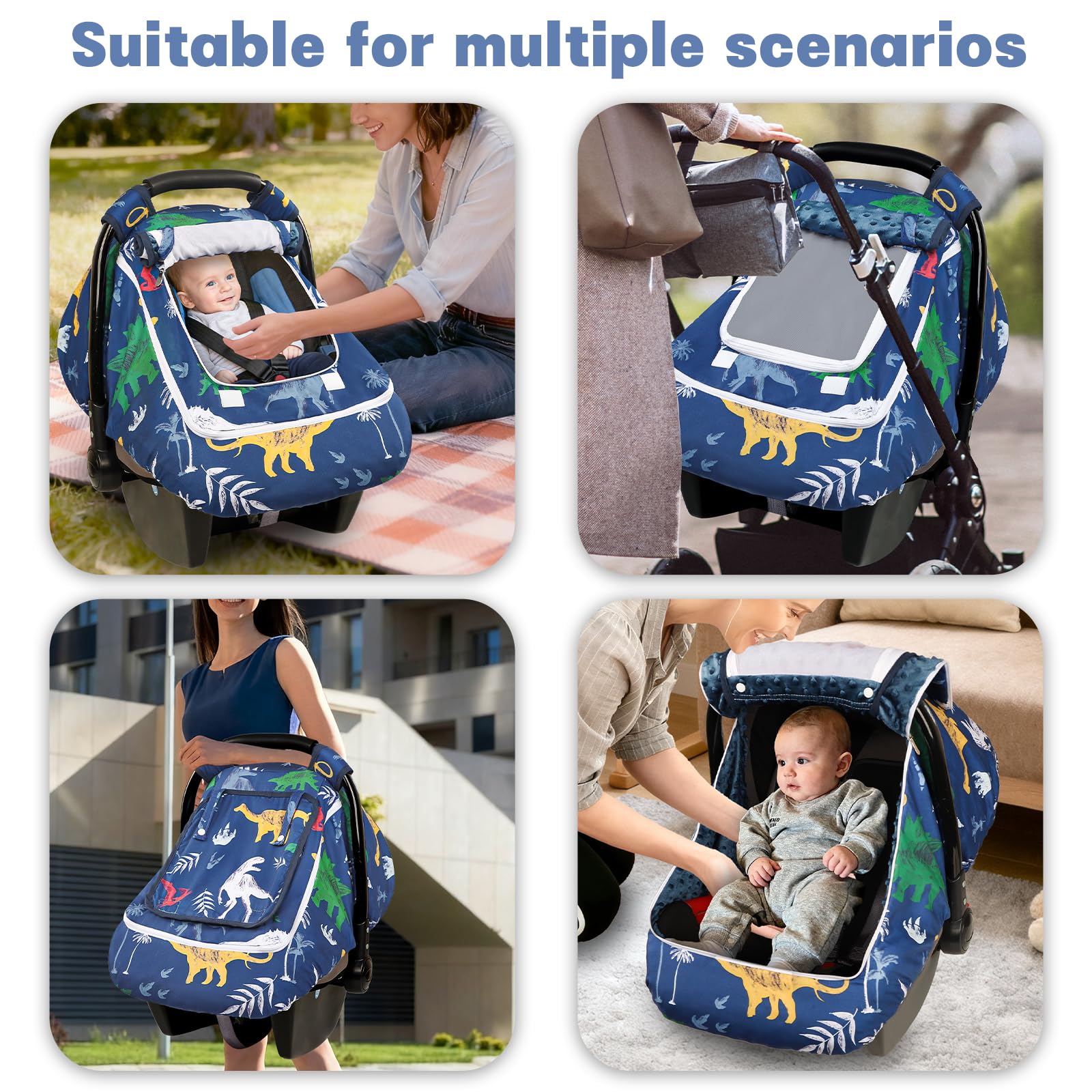 Hooyax Dinosaur car seat cover provides privacy and sun protection while on the go.