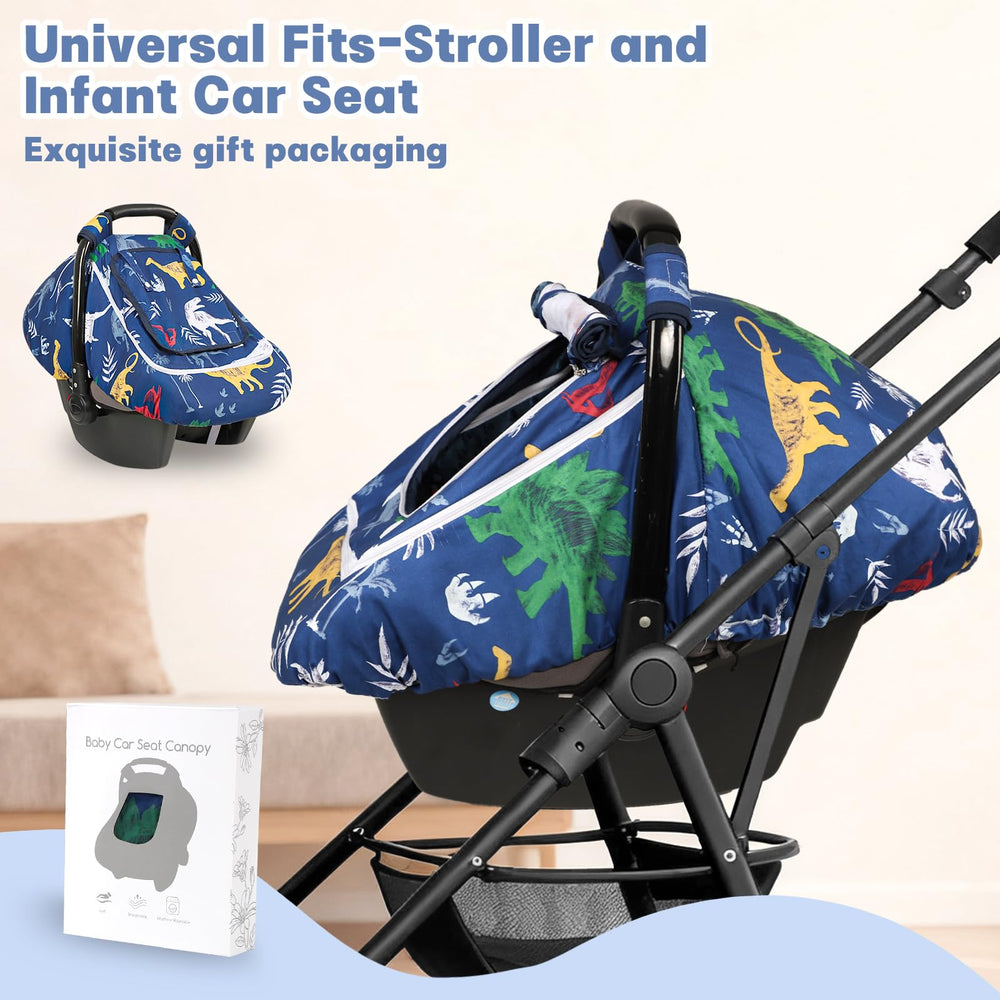Hooyax Dinosaur car seat cover highlights soft minky-dot inner layer for cozy contact.