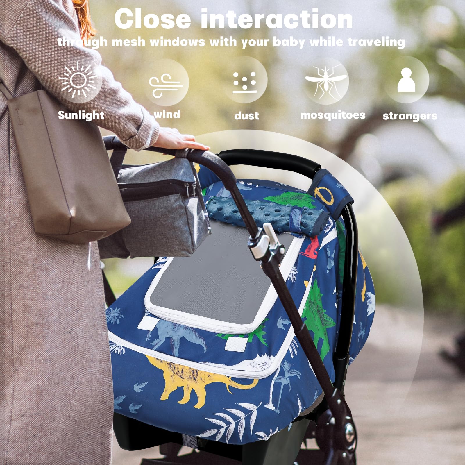Hooyax Dinosaur car seat cover offers universal fit for most car seats and strollers.