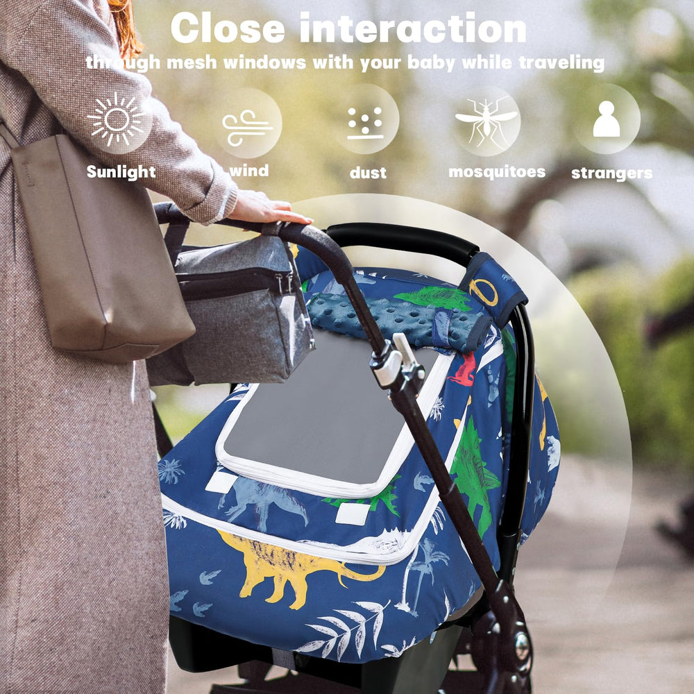 Hooyax Dinosaur car seat cover offers universal fit for most car seats and strollers.