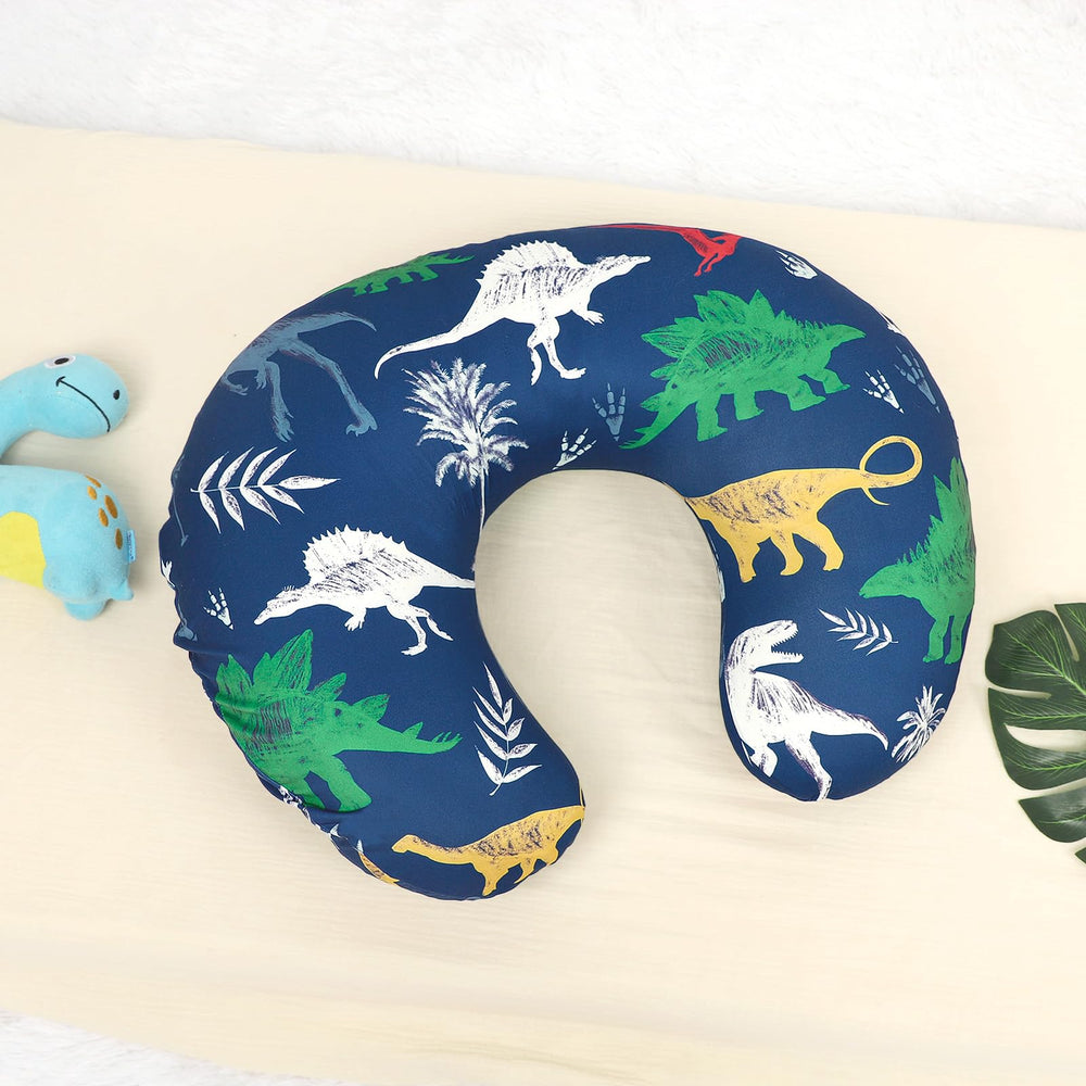 Vibrant dinosaur motif keeps baby engaged during nursing and playtime