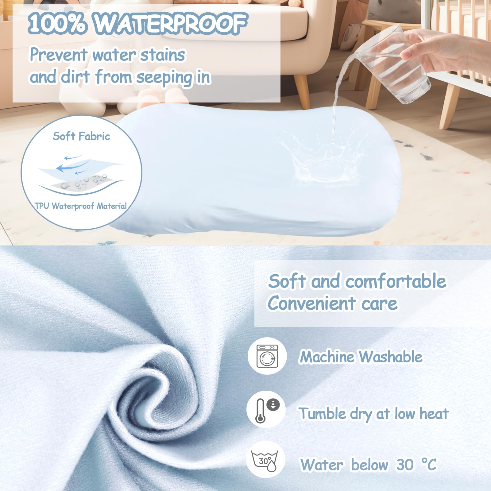 Hooyax lounger cover elastic-fit design ensures snug fit on most standard infant loungers.