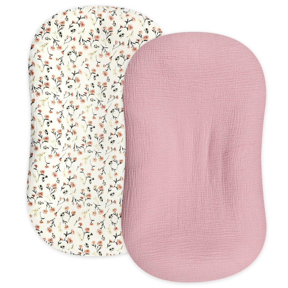 Hooyax muslin baby lounger cover two-pack, breathable and skin-friendly.