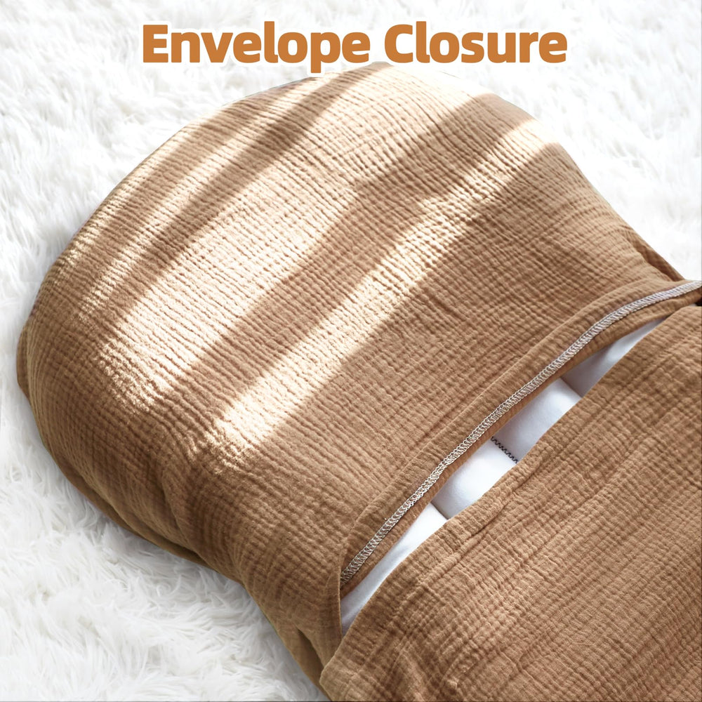 Hooyax muslin lounger cover brown reinforced stitching for durability.