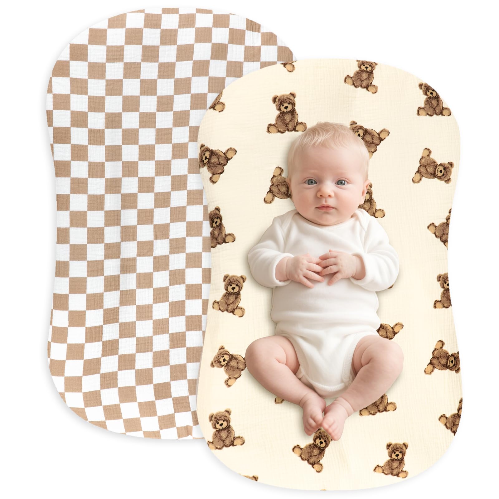 Hooyax muslin baby lounger cover in coffee checker for breathable comfort