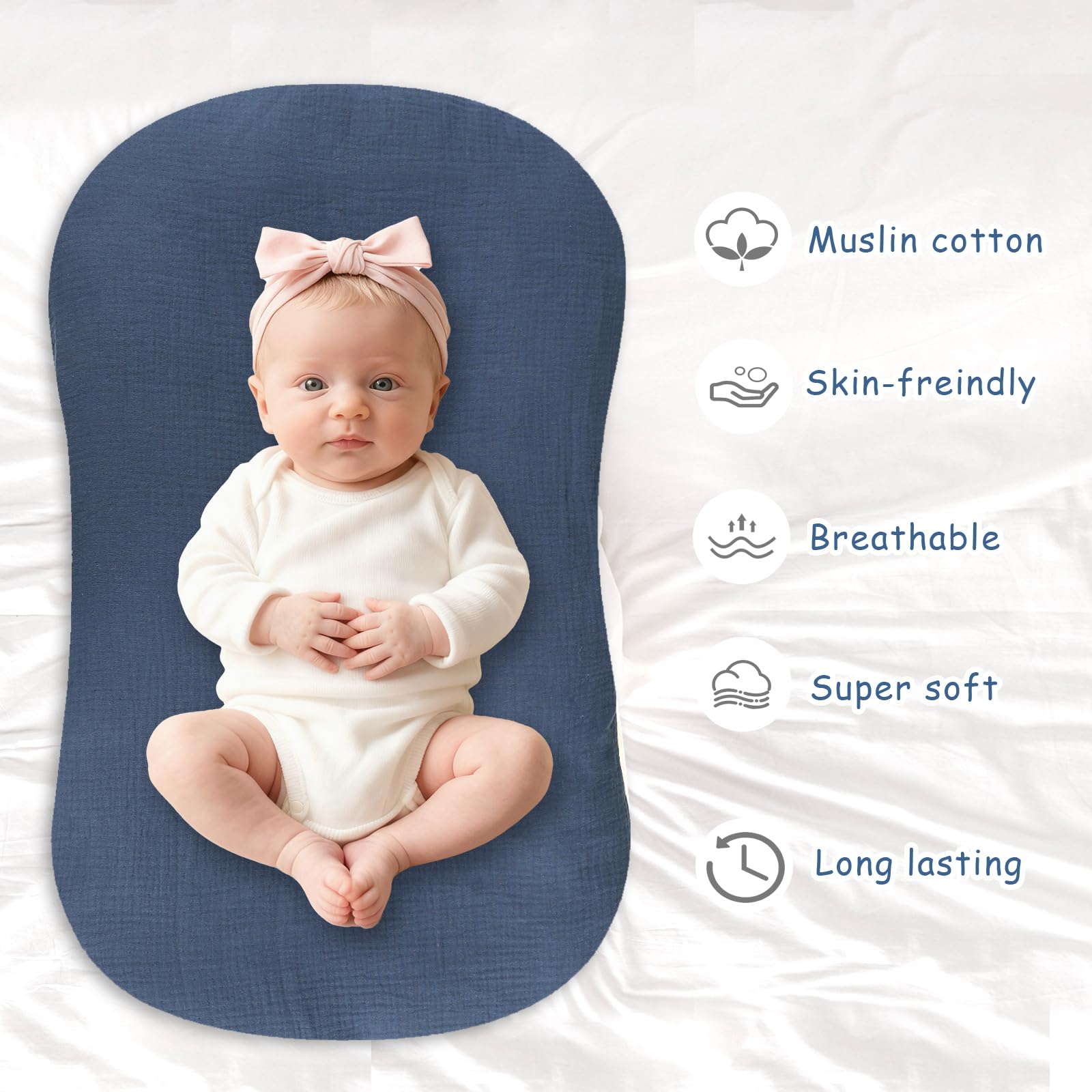 Hooyax muslin baby lounger cover becomes softer after washing and stays durable.