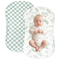 Hooyax muslin lounger cover in green checker and leaf, ultra-soft cotton for baby skin