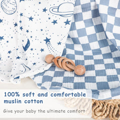 Closeup view of soft muslin weave that stays comfy wash after wash.