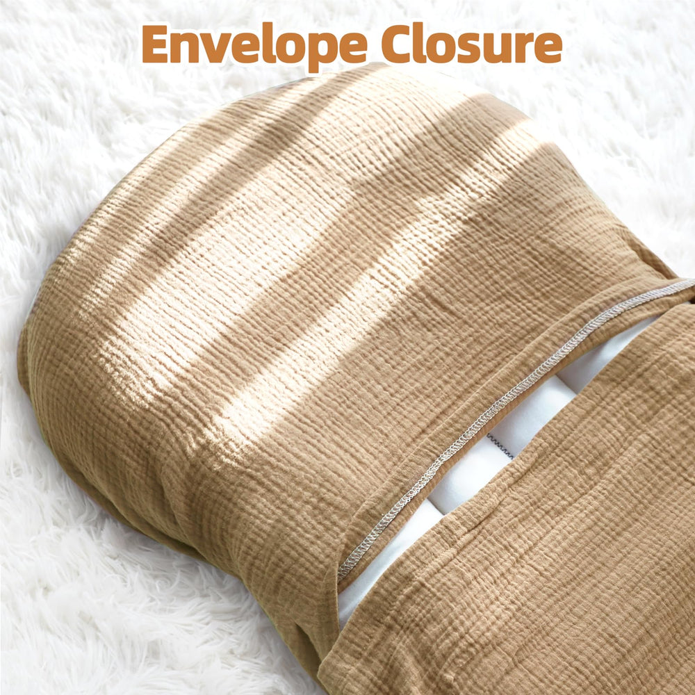 Hooyax muslin lounger cover stitching detail highlights reinforced seams.