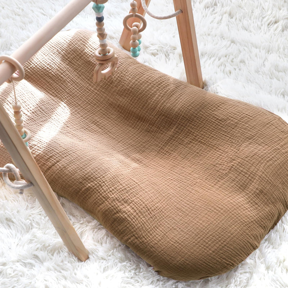 Hooyax muslin lounger cover wheat with durable reinforced stitching.