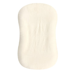 Hooyax muslin baby lounger cover in yellow shows soft texture for newborn comfort.