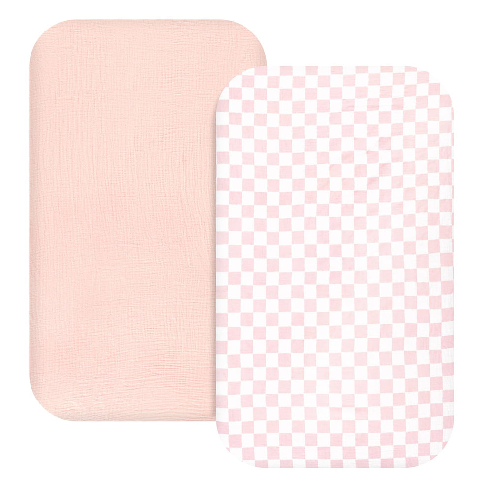 Hooyax muslin bassinet sheet in pink checkered offers breathable comfort for newborns