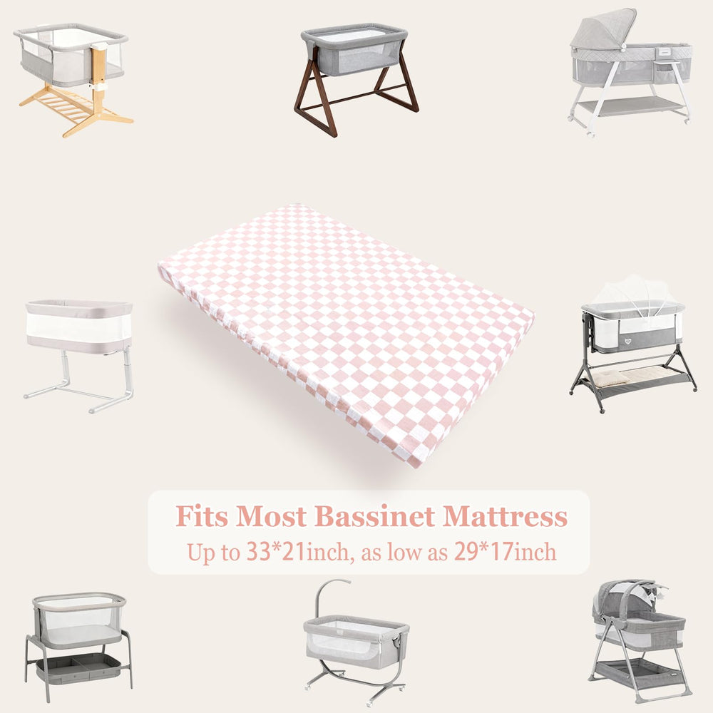 Pink checkered Hooyax sheet fits bedside sleepers securely and snugly