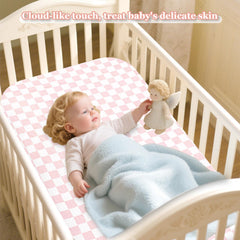 Hooyax pink checkered bassinet sheet delivers breathable airflow for nap times