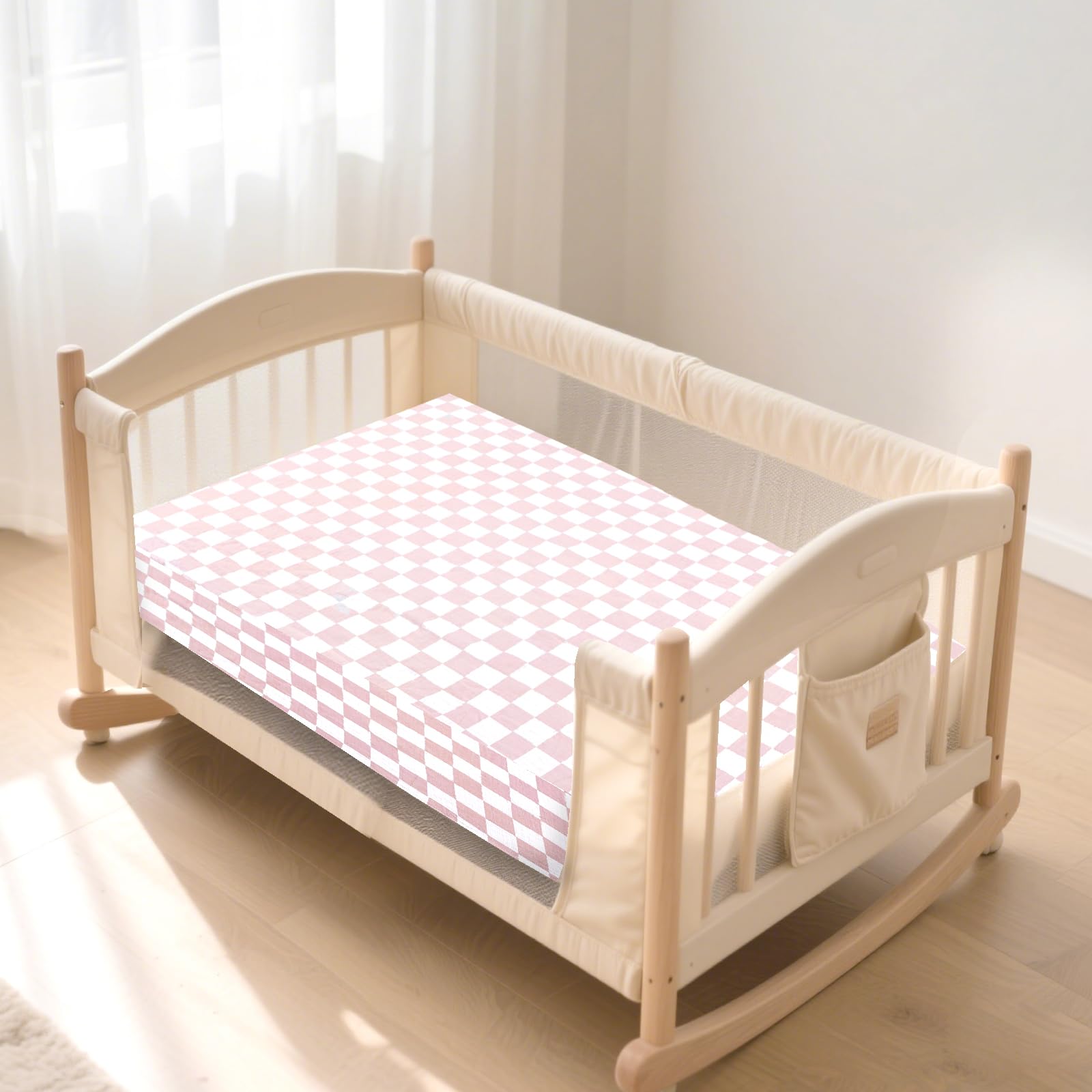 Pink checkered Hooyax design coordinates with nursery decor