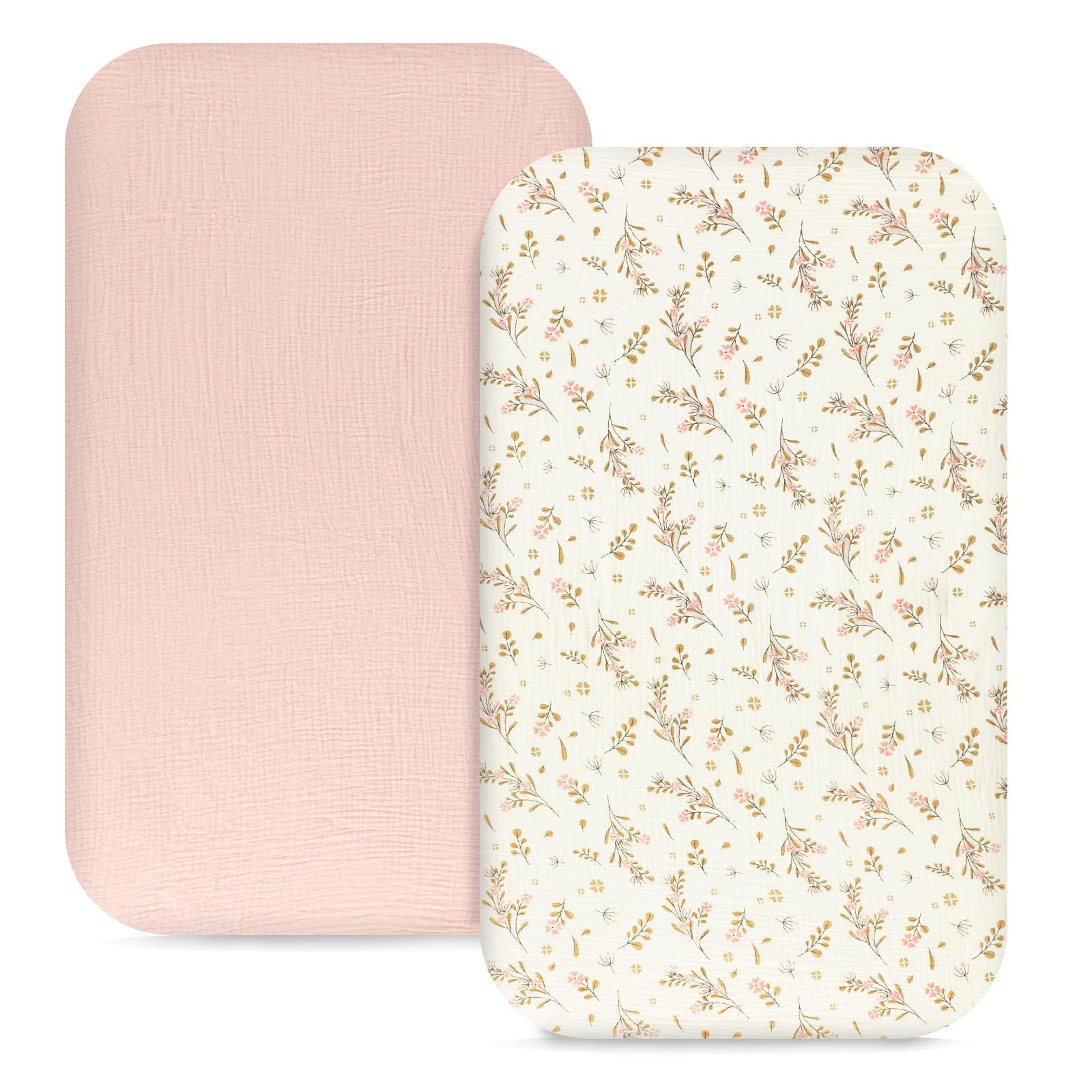 Hooyax muslin bassinet sheets pink flower packaging, ideal baby registry gift.