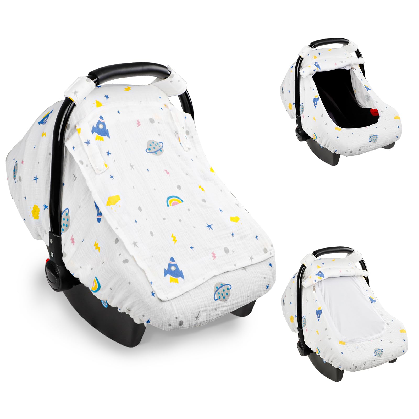 Hooyax muslin car seat cover with breathable summer fabric shields baby from sun