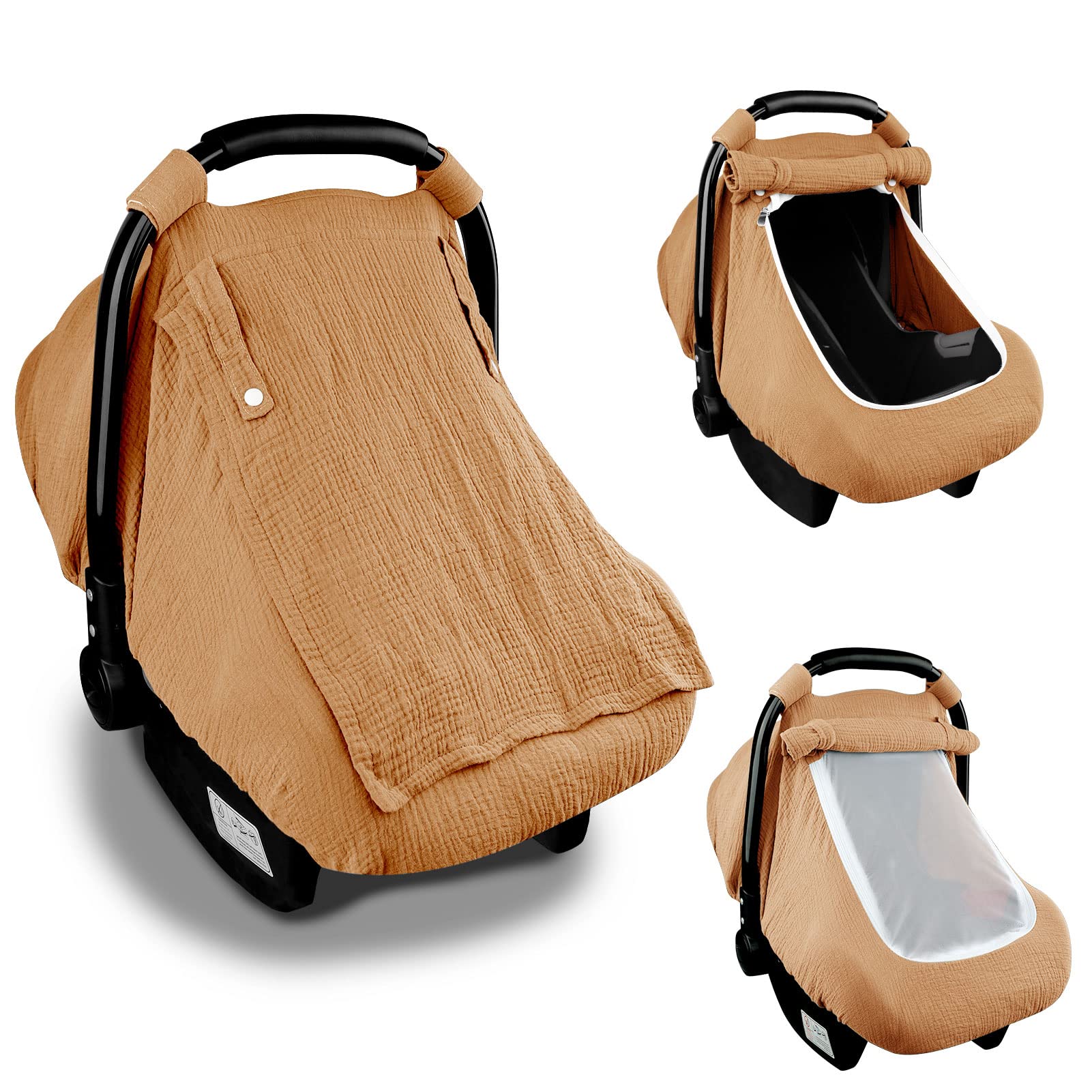 Hooyax muslin car seat cover with breathable window keeps baby cool and protected
