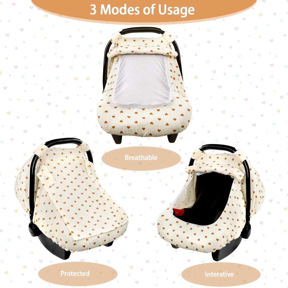 Hooyax muslin car seat cover heart print adds gentle charm for infants