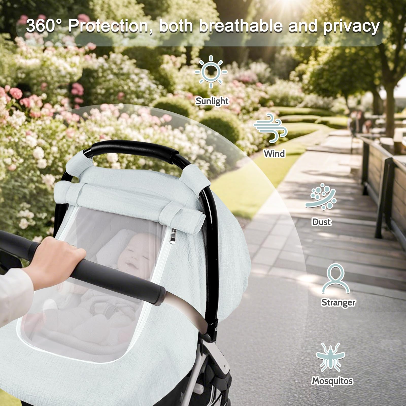 Hooyax cover features mosquito mesh to protect baby while ventilating