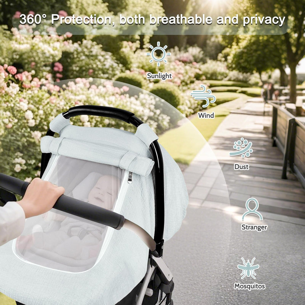 Hooyax cover features mosquito mesh to protect baby while ventilating