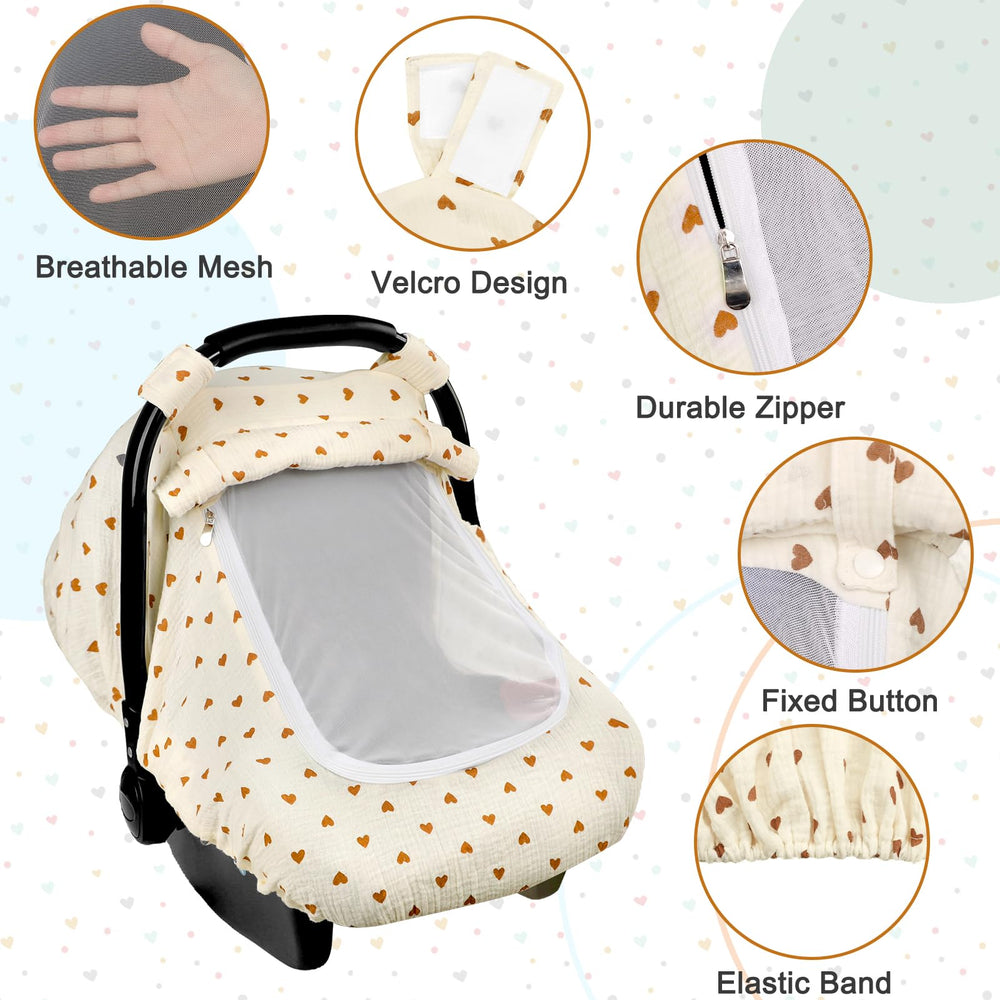 Hooyax muslin car seat cover mosquito mesh keeps insects out while ventilated