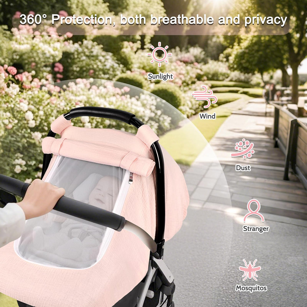 Hooyax car seat canopy open-air mode for maximum breathability.
