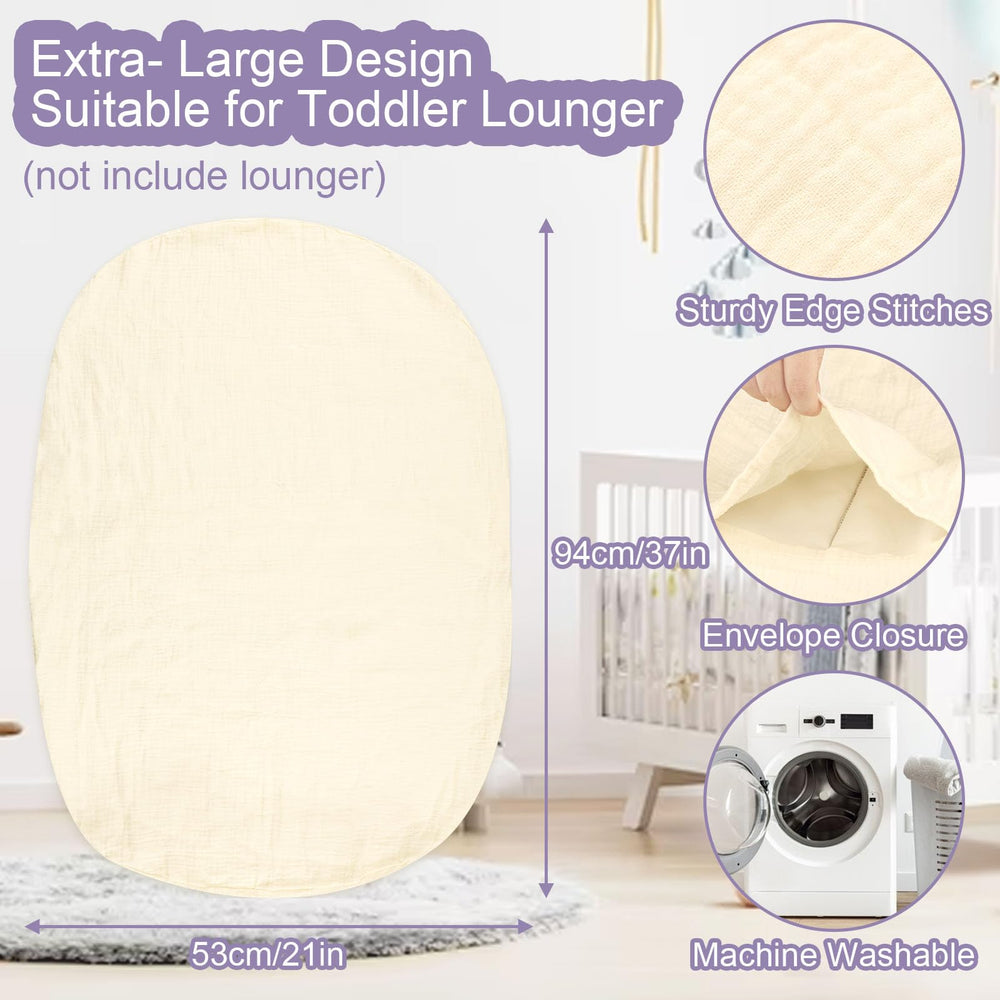 Hooyax muslin lounger cover machine washable for easy cleaning.