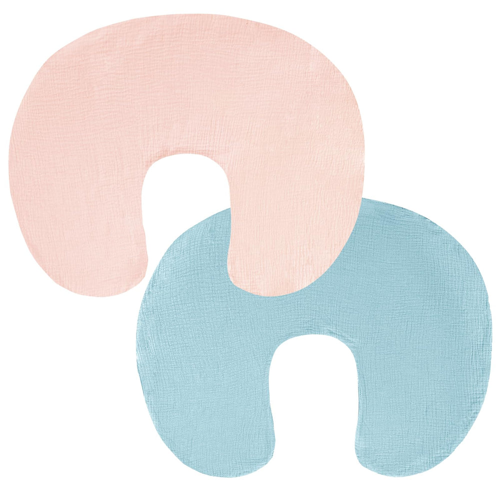 Hooyax muslin nursing pillow covers two-pack packaging, ideal for gifting and newborn feeding sessions.