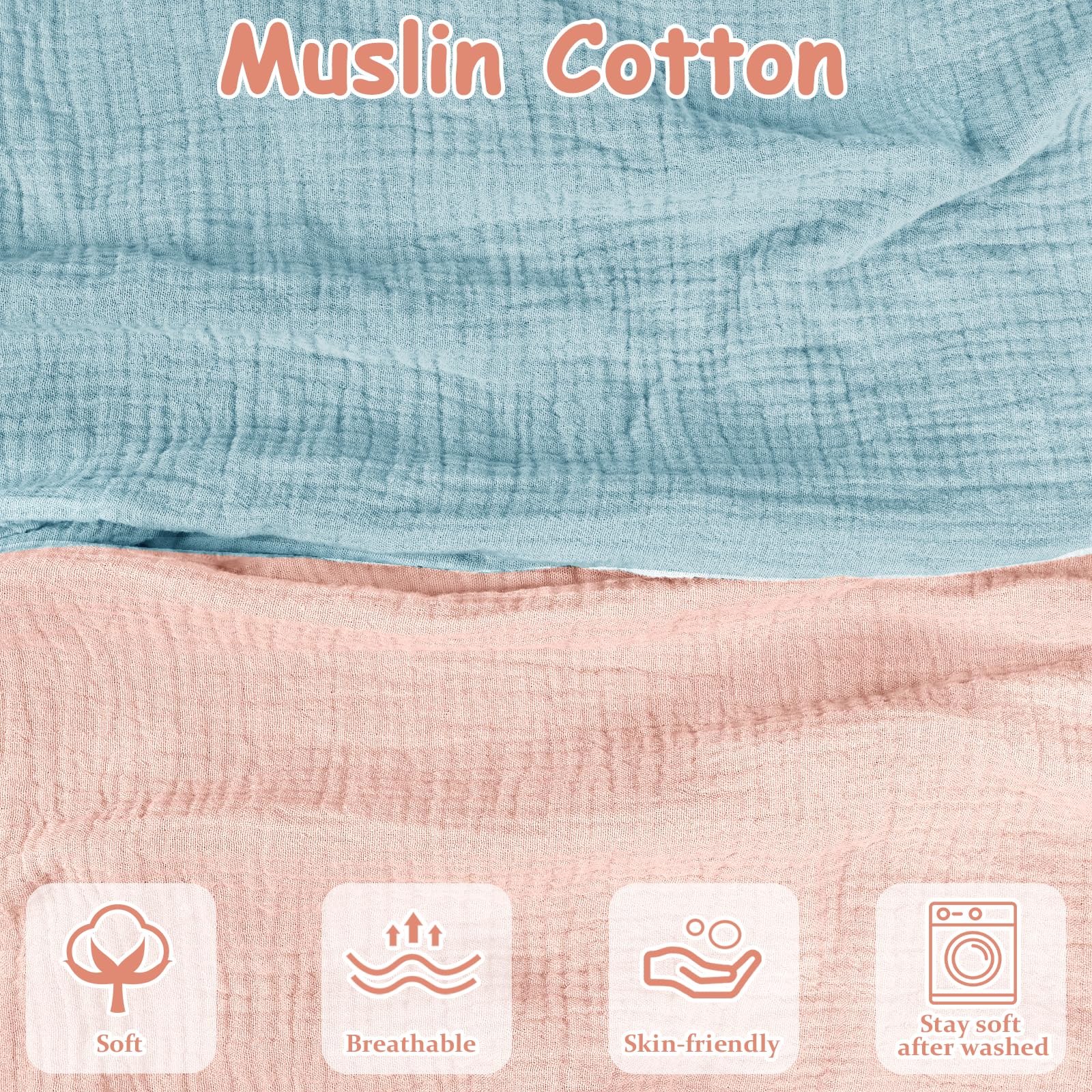 Hooyax muslin nursing pillow covers blue-pink fabric close-up showing soft breathable texture.
