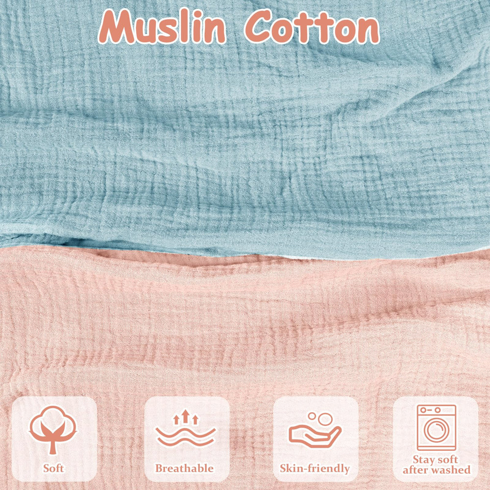 Hooyax muslin nursing pillow covers blue-pink fabric close-up showing soft breathable texture.
