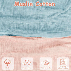 Hooyax muslin nursing pillow covers blue-pink fabric close-up showing soft breathable texture.