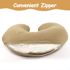 Hooyax muslin nursing pillow cover close-up highlights durable, machine-wash-friendly fabric.