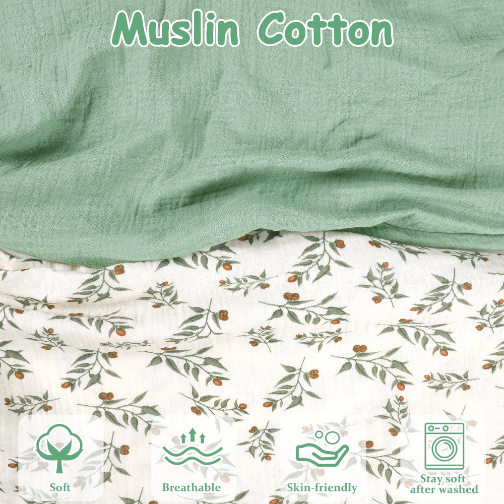 Hooyax muslin nursing pillow cover with green leaf design, breathable fabric for baby comfort.