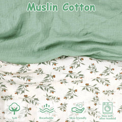 Hooyax muslin nursing pillow cover with green leaf design, breathable fabric for baby comfort.