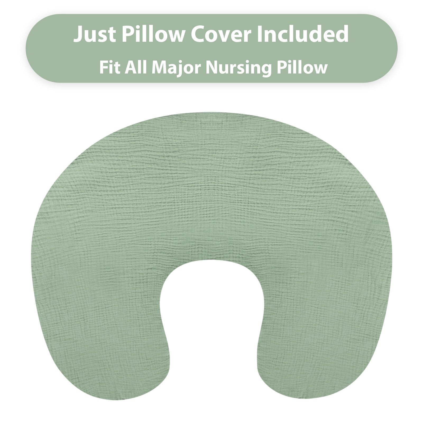 Hooyax muslin nursing pillow cover—green zipper keeps closure secure and skin-safe.