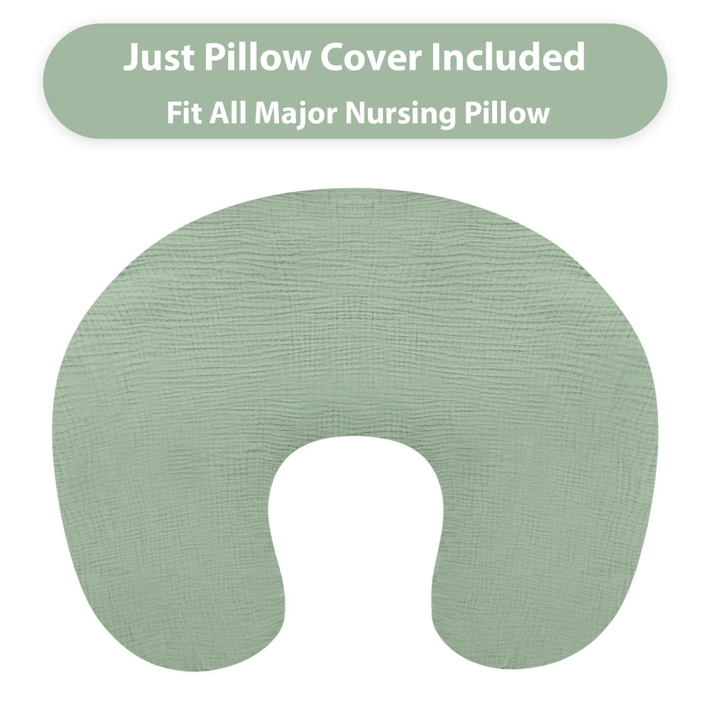 Hooyax muslin nursing pillow cover—green zipper keeps closure secure and skin-safe.