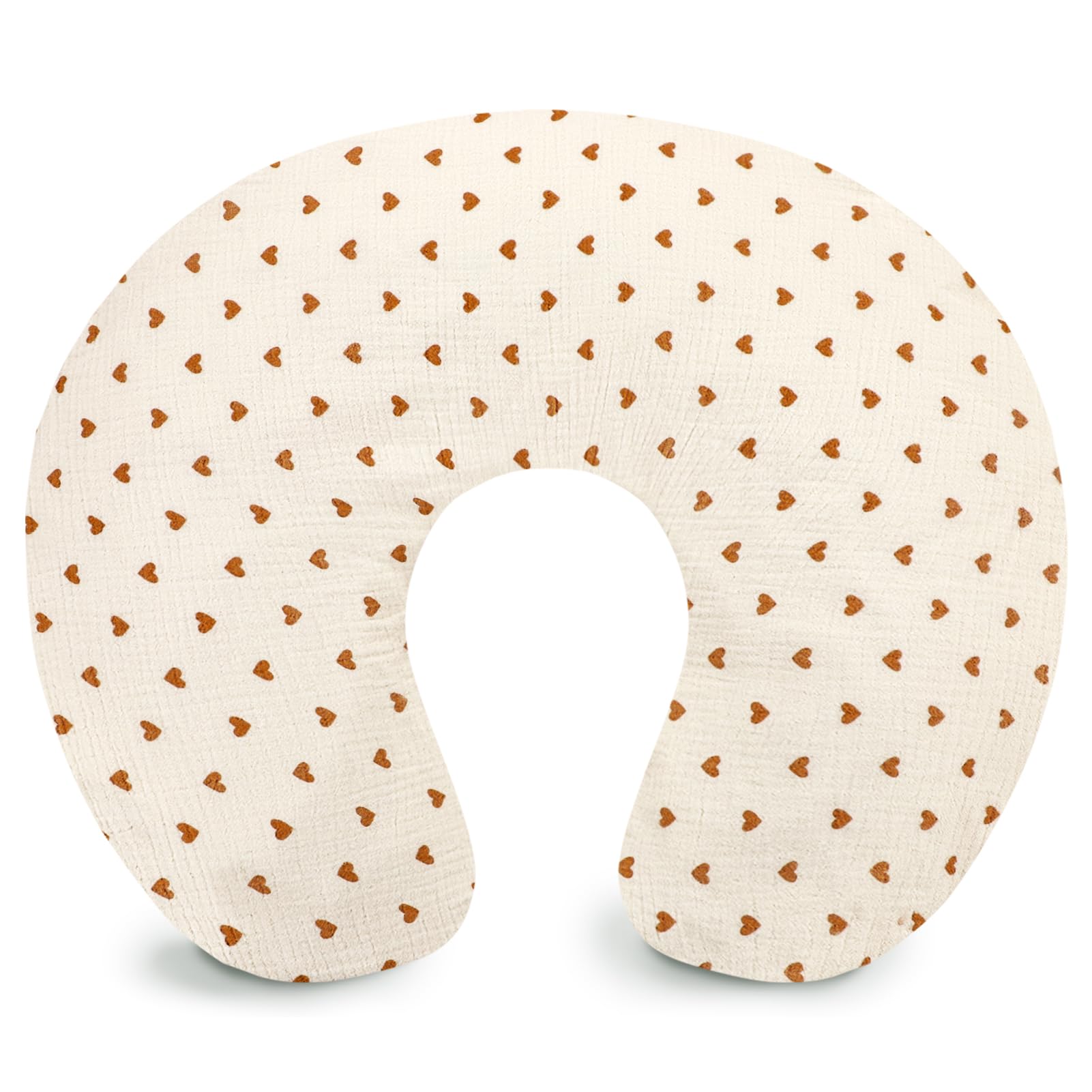 Hooyax heart-pattern muslin nursing pillow cover offers soft, breathable comfort during feeding.