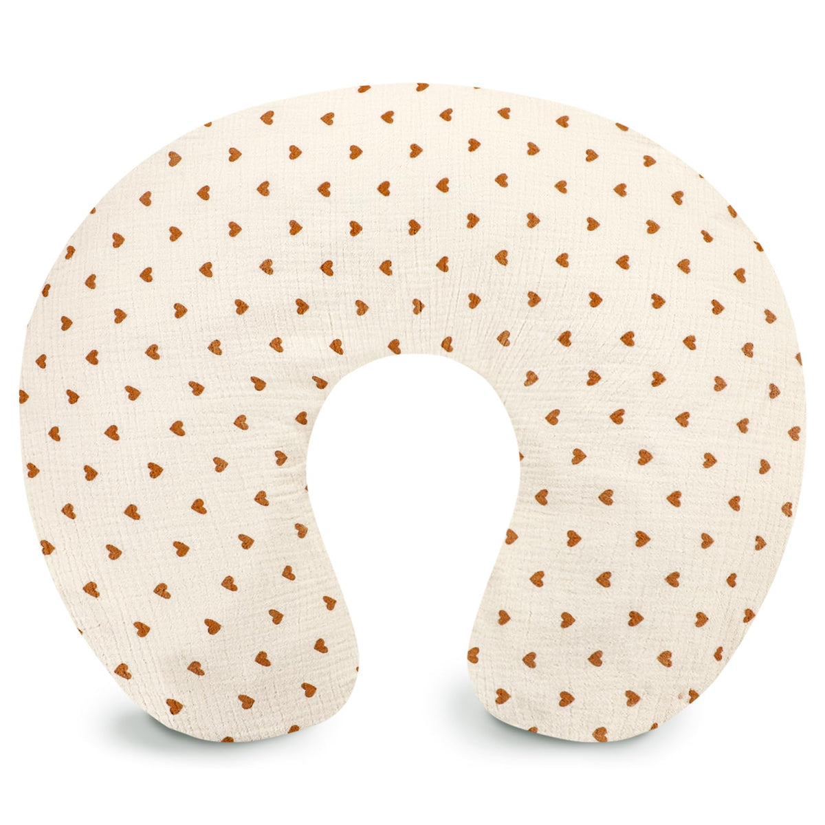 Hooyax heart-pattern muslin nursing pillow cover offers soft, breathable comfort during feeding.