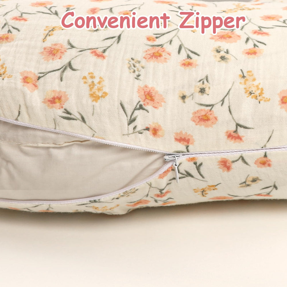 Hooyax muslin nursing pillow cover invisible zipper ensures quick, clean pillow changes