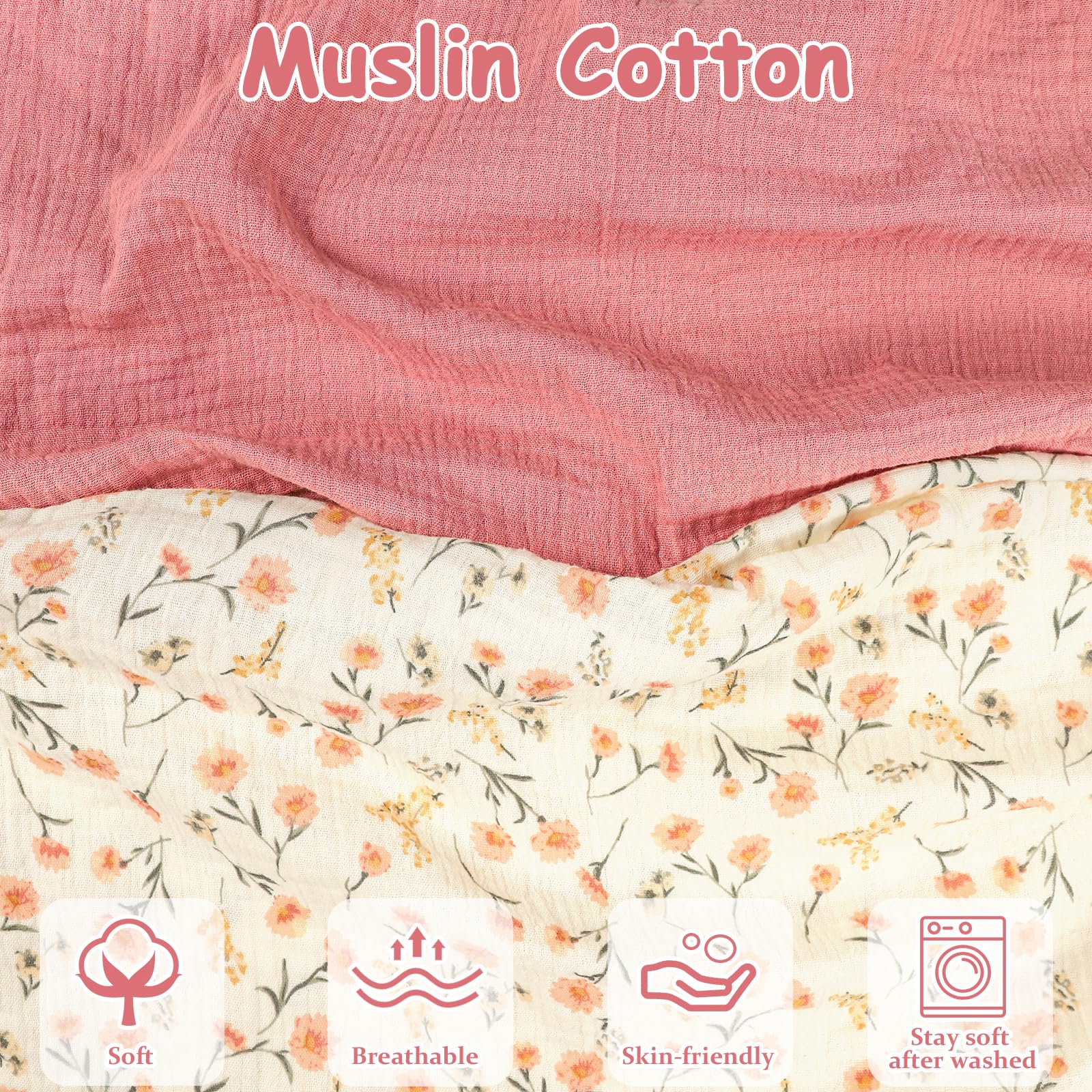 Hooyax muslin nursing pillow cover pink floral pack 2, easy care for busy parents