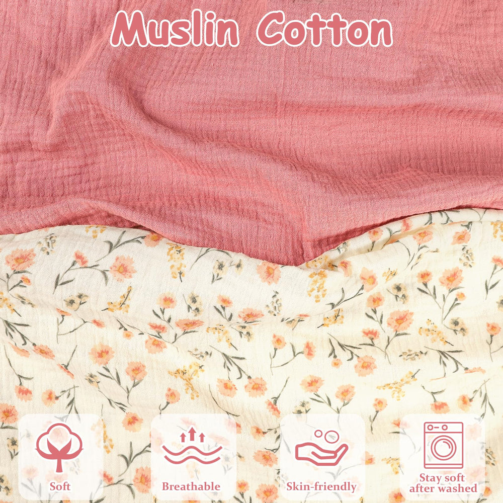 Hooyax muslin nursing pillow cover pink floral pack 2, easy care for busy parents