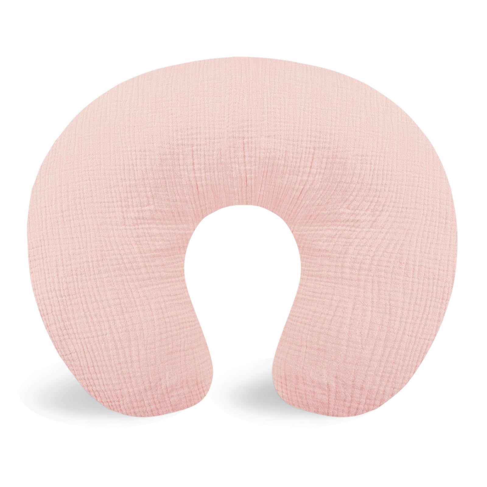 Hooyax muslin nursing pillow cover in pink front view, soft breathable fabric for baby's skin