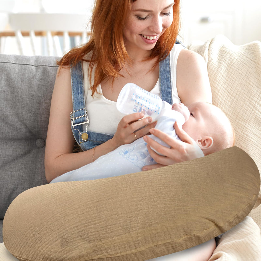 Hooyax muslin nursing pillow cover shows machine-wash friendly fabric for busy parents.