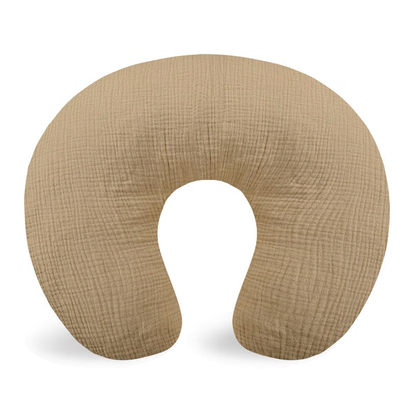Hooyax muslin nursing pillow cover close-up shows soft, breathable fabric for baby's comfort.