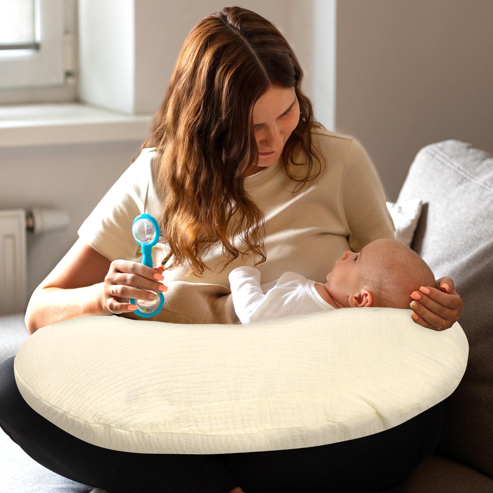 Hooyax muslin pillow cover in Wheat offers versatile, gender-neutral style